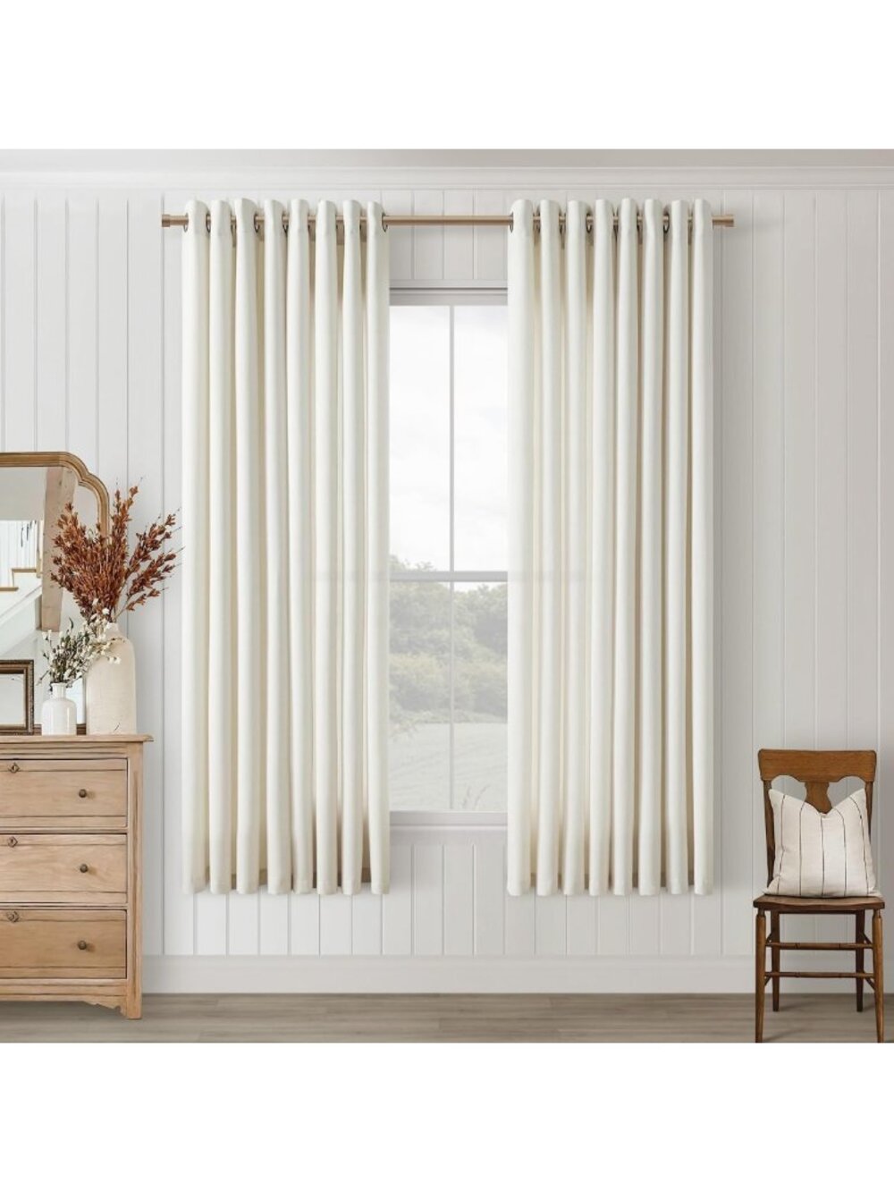 Elegant Natural Cream Grommet Curtains, 63-Inch Length, 2 Panels for Bedroom